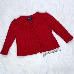 BabyGap red open front cable knit sweater